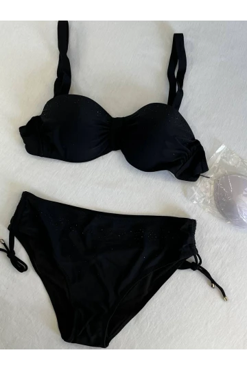 Kadın Siyah Taş İşlemeli Astarlı Bikini Takım HZL25S-LC3361