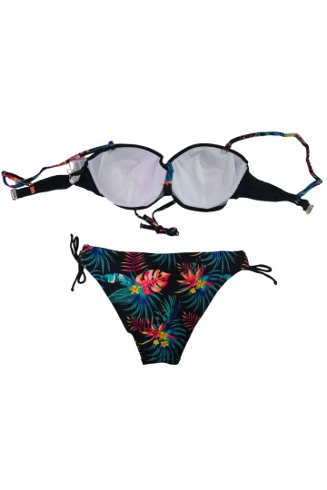 Kadın Siyah Taş İşlemeli Desenli Astarlı Bikini Takım HZL25S-LC209