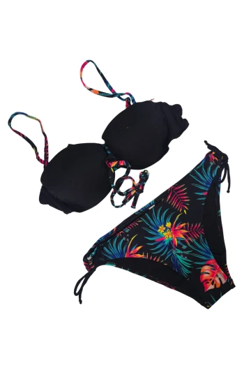 Kadın Siyah Taş İşlemeli Desenli Astarlı Bikini Takım HZL25S-LC209