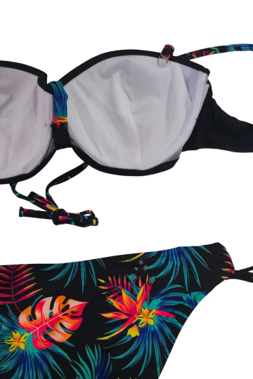 Kadın Siyah Taş İşlemeli Desenli Astarlı Bikini Takım HZL25S-LC209