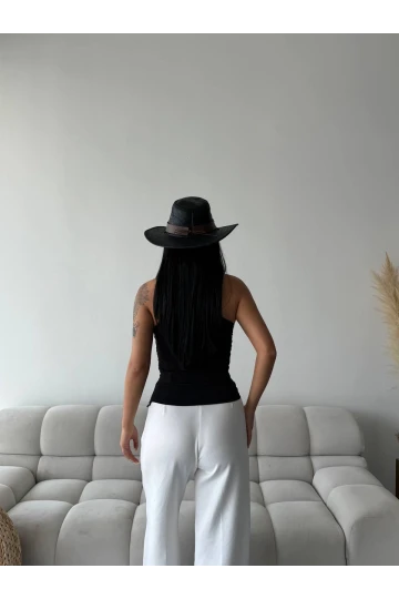 Kadın Siyah Tek Omuz Asimetrik Kesim Sandy Bluz HZL25S-FRY123241