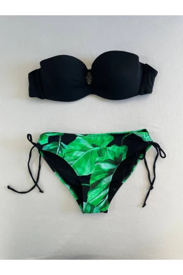 Kadın Siyah Toka Detaylı Yeşil Desen Bikini Takım HZL25S-LC3352