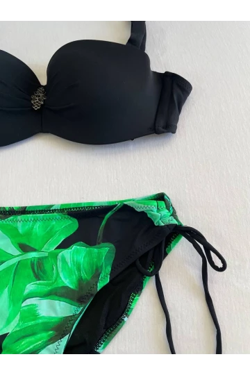 Kadın Siyah Toka Detaylı Yeşil Desen Bikini Takım HZL25S-LC3352