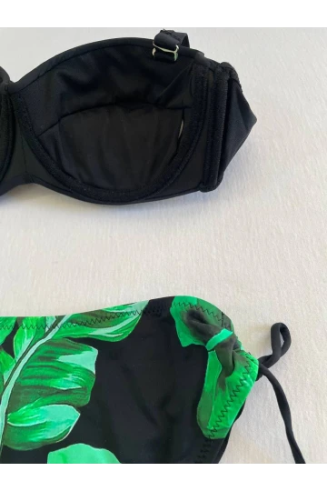 Kadın Siyah Toka Detaylı Yeşil Desen Bikini Takım HZL25S-LC3352