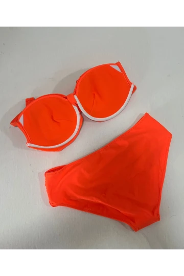 Kadın Turuncu Taş İşlemeli Astarlı Büyük Beden Bikini Takımı HZL25S-LC01