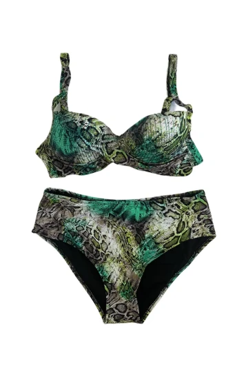 Kadın Yeşil Leopar Desenli Astarlı Büyük Beden Bikini Takımı HZL25S-LC25006