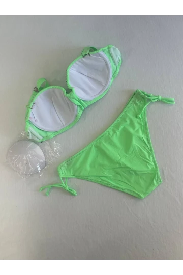 Kadın Yeşil Taş İşlemeli 3 Parça Bikini Takım HZL25S-LC3315