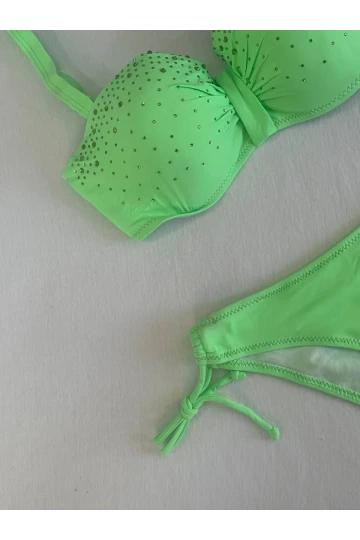 Kadın Yeşil Taş İşlemeli 3 Parça Bikini Takım HZL25S-LC3315
