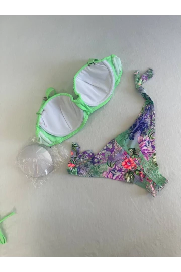 Kadın Yeşil Taş İşlemeli 3 Parça Bikini Takım HZL25S-LC3315
