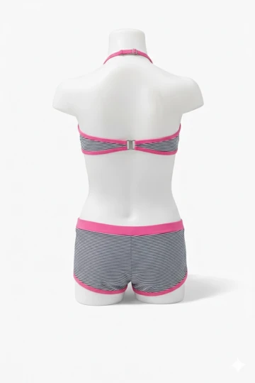 Kız Çocuk Açık Pembe Çizgili Şortlu 4-12 Yaş Straplez Bikini Takım HZL24S-LC9034