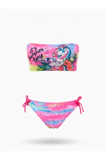 Kız Çocuk Açık Pembe Desenli  2-8 Yaş Straplez Bikini Takım HZL24S-LC3652