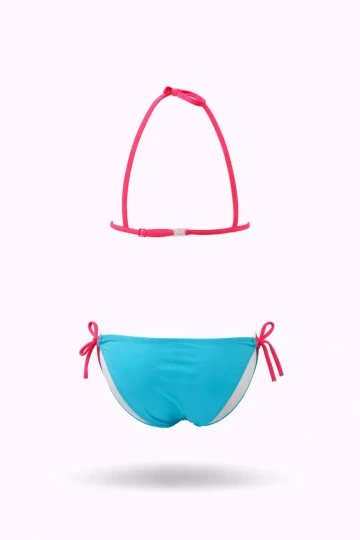 Kız Çocuk Mavi Kelebek Desenli  2-8 Yaş Üçken Bikini Takım HZL24S-LC2134