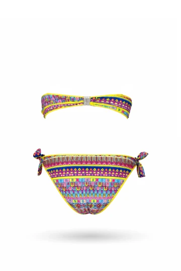 Kız Çocuk Mavi Neon Sarı Çok Renkli Astarlı 4-12 Yaş Straplez Bikini Takım HZL24S-LC6355