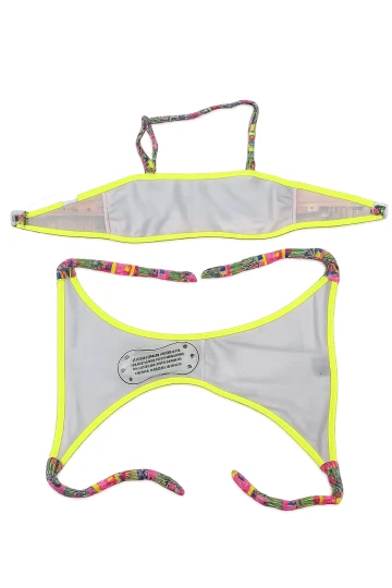 Kız Çocuk Mavi Neon Sarı Çok Renkli Astarlı 4-12 Yaş Straplez Bikini Takım HZL24S-LC6355
