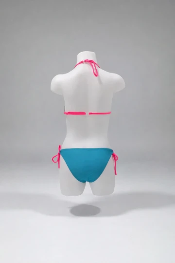 Kız Çocuk Mavi Tavuz Kuşu Desenli  6-14 Yaş Üçken Bikini Takım HZL24S-LC9017