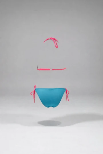 Kız Çocuk Mavi Tavuz Kuşu Desenli  6-14 Yaş Üçken Bikini Takım HZL24S-LC9017