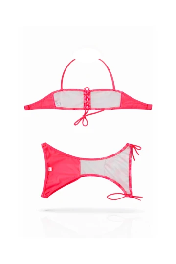 Kız Çocuk Neon Pembe Unicorn Desenli  2-8 Yaş Straplez Bikini Takım HZL24S-LC3658