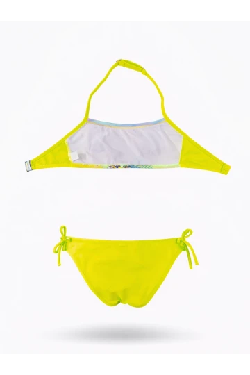 Kız Çocuk Neon Sarı Desenli  2-8 Yaş Straplez Bikini Takım HZL24S-LC3652