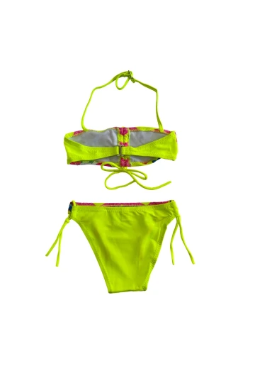 Kız Çocuk Neon Sarı Unicorn Desenli  2-8 Yaş Straplez Bikini Takım HZL24S-LC3658