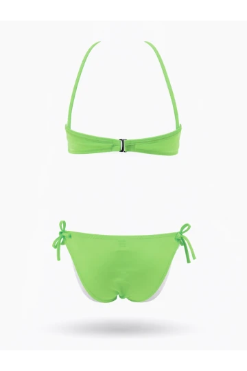 Kız Çocuk Neon Yeşil Desenli  2-8 Yaş Straplez Bikini Takım HZL24S-LC3652