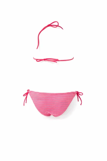 Kız Çocuk Pembe Çizgi Figürlü İp Bağlamalı Bikini Takım HZL25S-LC842