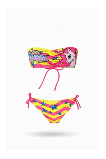 Kız Çocuk Pembe Unicorn Desenli  2-8 Yaş Straplez Bikini Takım HZL24S-LC3658