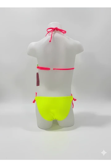 Kız Çocuk Yeşil Flamingo Glow Desenli  6-14 Yaş Üçken Bikini Takım HZL26S-LC9018