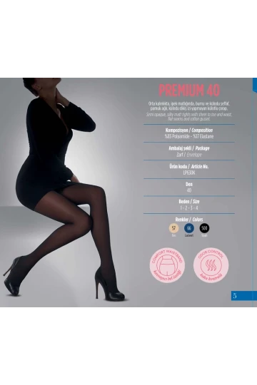 Penti 6lı Paket Premium 40 den Siyah Külotlu Çorap Renk No:500 HZL25-PNTP40