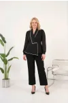 Kadın Siyah Büyük Beden Ceket Yaka İnci Detaylı Şifon Kollu Abiye Takım HZL26W-PR10131