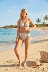 Kadın Beyaz Sarı Mavi Desenli Astarlı İp Bağlamalı Yüksek Bel Üçgen Bikini Takım HZL24S-LC3308