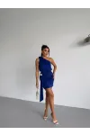Kadın Saks Mavi Tek Omuz Toka Detaylı Drapeli Sandy Kumaş Mini Elbise HZL26S-FRY123881
