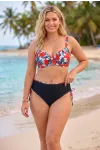 Kadın Siyah Kırmızı Beyaz Astarlı Büyük Beden Bikini Takımı HZL26S-LC3340