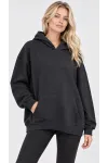 Kadın Büyük Beden Siyah Kapüşonlu Kanguru Cepli Oversize Sweatshirt HZL28S-RZB210