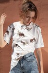 Kadın Beyaz Bisiklet Yaka Yandan Yırtmaçlı Kolu Katlı Oversize Örme T-Shirt HZL22S-BD141331