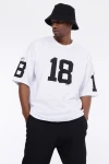Erkek Beyaz 18 Yazı Baskılı Oversize Örme T-shirt HZL23S-MXC130021