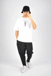 Erkek Beyaz Japonca Yazı Baskılı Oversize Örme T-shirt HZL23S-MXC130051