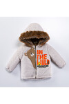 Erkek Çocuk Kaban 2-5 Yaş Kışlık Şişme Peluş Astarlı Kürk Kapüşonlu Ekru Mont HZL22W-M21307