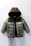 Erkek Çocuk Kaban 6-13 Yaş Kışlık Şişme Astarlı Kapüşonlu Yeşil Mont HZL22W-M21350