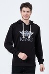 Erkek Siyah King Tacı Baskılı Kapüşonlu Oversize Sweatshirt  HZL23W-SR120031