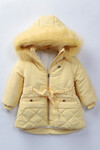 Kız Çocuk Kaban 2-9 Yaş Kışlık Şişme Peluş Astarlı Kürk Kapüşonlu Sarı Mont HZL22W-M21644