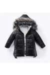 Çocuk Siyah Çift Cepli 4-8 Yaş Kışlık İçi Astarlı Kapüşonü Kürklü Şişme Mont HZL24W-MDM1224781