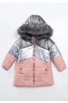 ÇocuK Somon Çift Cepli 6-13 Yaş Kışlık İçi Astarlı Kapüşonü Kürklü Şişme Mont HZL24W-MDM1224751