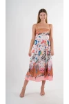Kadın Çok Renkli İp Askılı Astarsız Uzun Elbise HZL24S-YY276