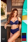 Kadın Lacivert Beyaz Şeritli Yüksek Bel Toparlayıcı Bikini Takım HZL24S-LC2221