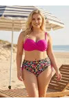 Kadın Fuşya Çiçek Desenli Taş İşlemeli Büyük Beden Astarlı Bikini Takım HZL25S-LC3312