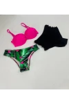 Kadın Fuşya İnce Askılı 3 Parça Bikini Takımı HZL25S-LC216
