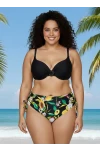 Kadın Siyah Aksesuar Detaylı Tropikal Desen Büyük Beden Bikini Takım HZL25S-LC3343