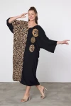Kadın Siyah Leopar Nakış Detay Büyük Beden Gömlek Elbise HZL25S-VM110881