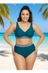 Kadın Yeşil Yüksek Bel Şerit Detaylı Destekli Büyük Beden Bikini Takımı HZL25S-LC201