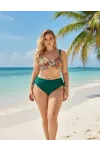 Kadın  Zümrüt Yeşil Etnik Desen Büyük Beden Bikini Takım HZL25S-LC3310